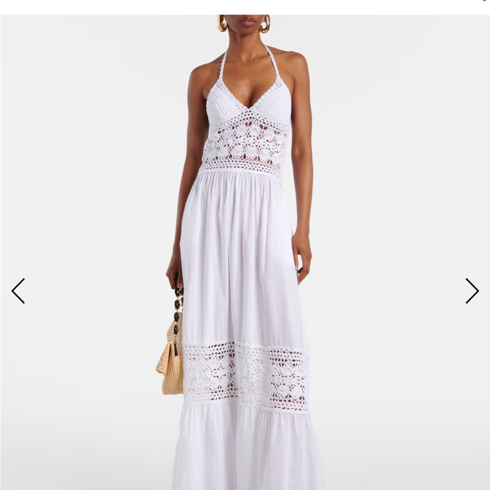 Anna Kosturova Boho Halter Crochet Maxi Dress in White size M NWT